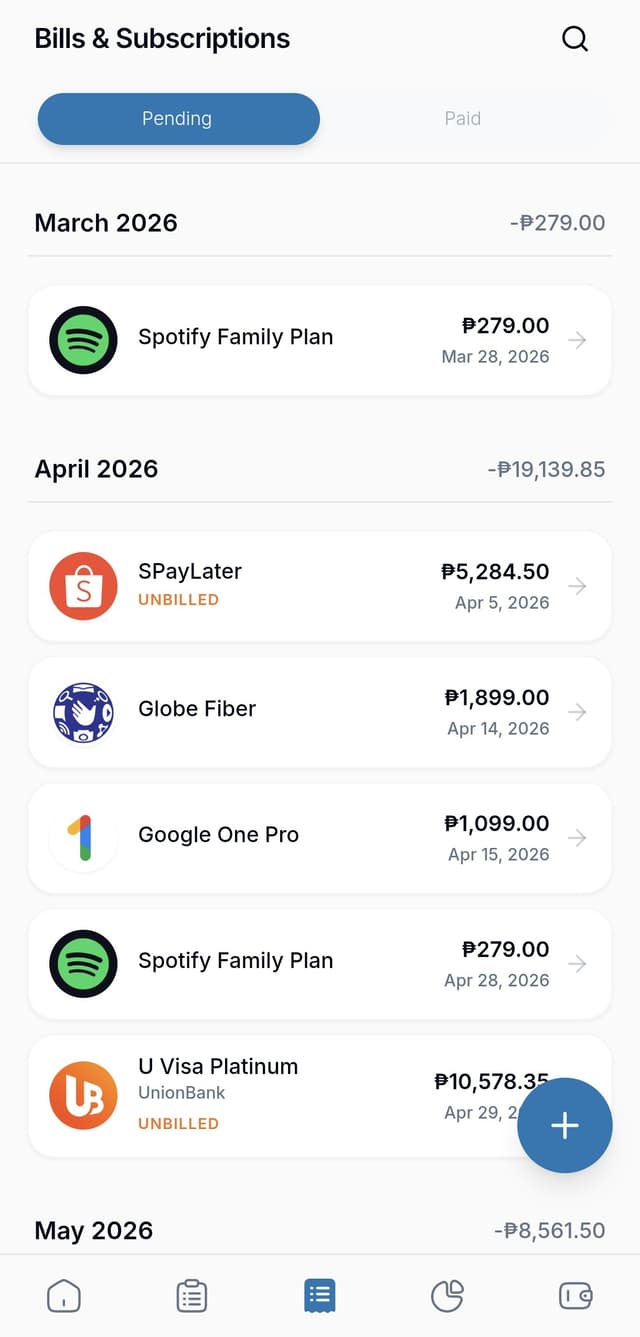 Bills screenshot